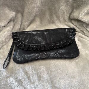 Steve Madden Black Ruffle Wristlet Clutch